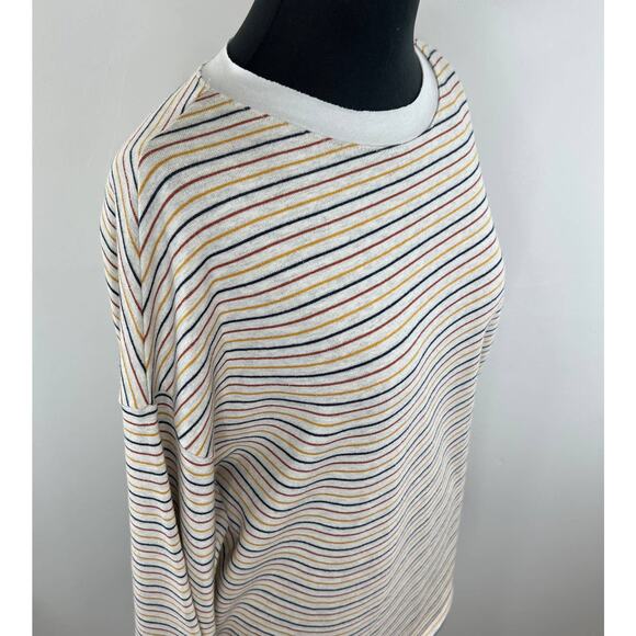 PERSONS Cherish Multicolor Stripe Drop Shoulder Long Sleeve Crew Sweater Medium - Picture 4 of 7